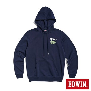EDWIN 男女裝 東京散策系列 毛豆三兄弟連帽長袖T恤-丈青色