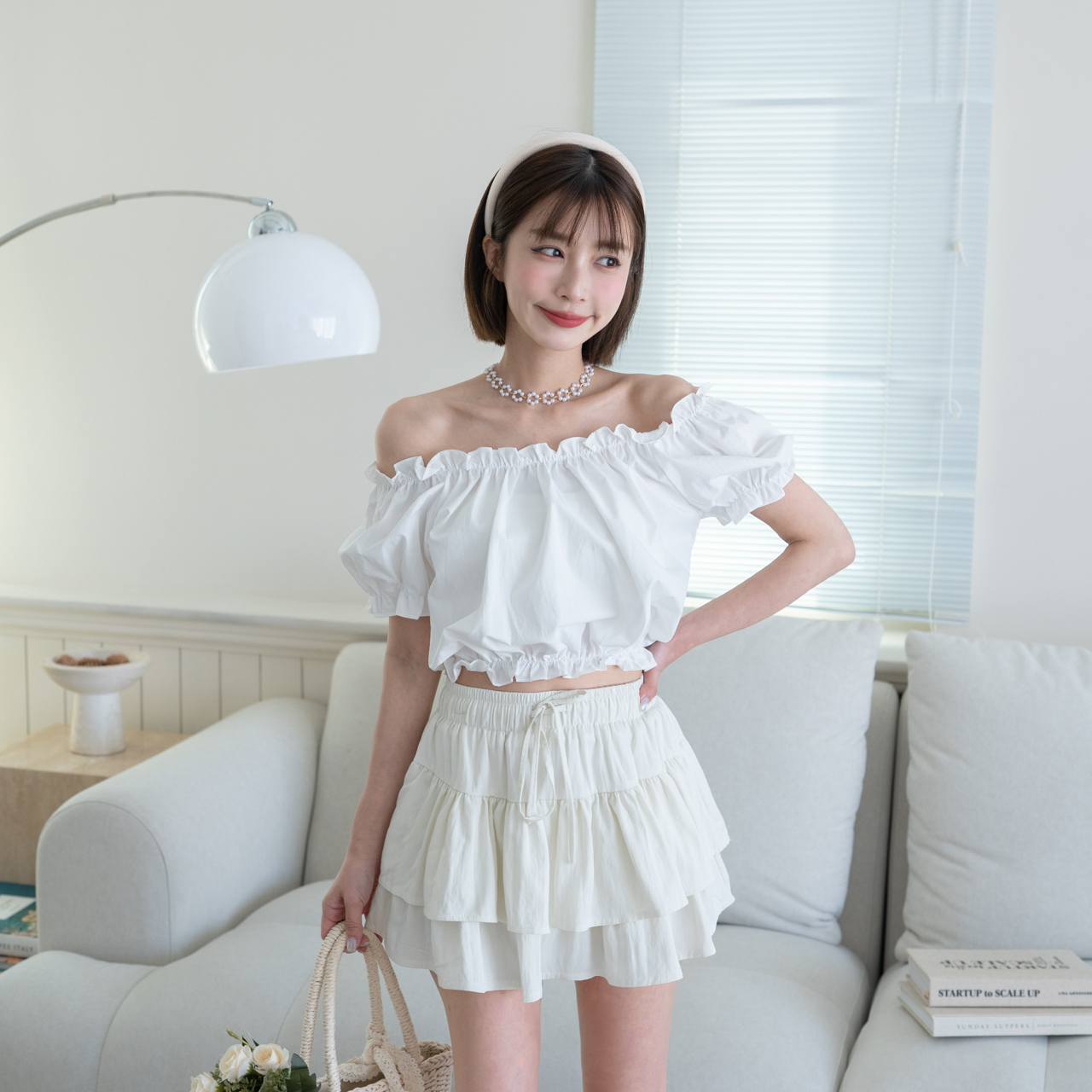 彈性鬆緊澎澎公主袖縮腰短版短袖上衣 BG51041【現貨】