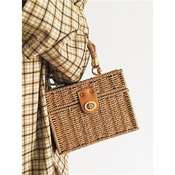 時尚方盒子包復古小方包新款草編包單肩斜挎手提女包箱子包手機包