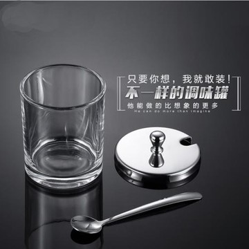 304不銹鋼調味罐套裝調味盒玻璃調味瓶調味盅鹽罐味精瓶廚房用品