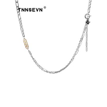 TNNSEVN原創中性設計潮牌小眾輕奢金銀色拼接項鏈男女情侶鎖骨鏈