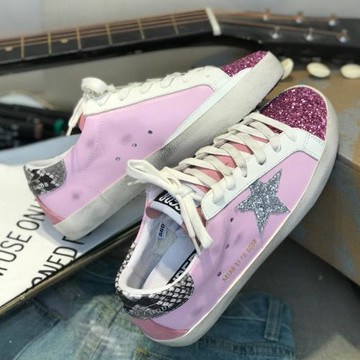 韓國小臟鞋女2025新款蛇皮尾復古內增高粉色星星做舊臟臟小白鞋