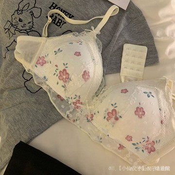 ✨台灣出貨  法式碎花蕾絲內衣少女小胸聚攏無鋼圈薄款顯小純慾風文胸罩套裝夏 💎滿額免運💎 B-