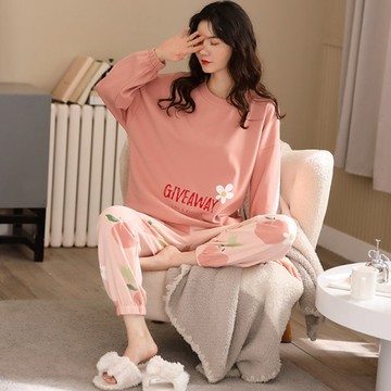 【韓國K.W.】KQM3969現貨字母花親膚棉質感家居套裝(套裝/秋冬/睡衣/休閒)