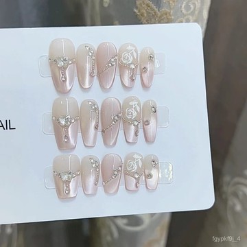 🥰可可新品🥰奈姿 純手工光療穿戴甲玫瑰之戀批髮成品重複使用美甲貼片可拆手工穿戴甲顯白美甲片高級感穿戴甲新年穿戴甲 UQ3