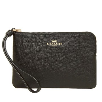 COACH - 素面皮革Ｌ型拉鍊手拿包 (黑色)