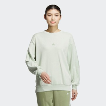 ADIDAS 愛迪達 阿迪達斯 日常穿著 日常 簡約風 寬鬆 女長袖上衣-綠色 WORD FT CREW-JG8172
