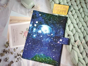 星空系列-藍色系星空星際版布書套磁釦款書衣+後面做大口袋-預購