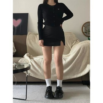 大碼胖mm開叉黑色半身裙女春季高腰a字短裙褲小個子防走光包臀裙
