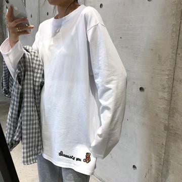 白色打底衫女洋氣內搭早春新款寬松大碼女裝t恤上衣ins潮