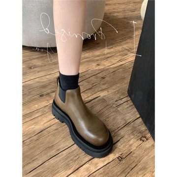 切爾西短靴女2025秋冬新款厚底真皮煙筒靴百搭增高短靴女瘦瘦靴