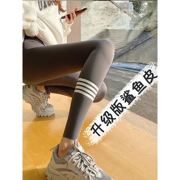 鯊魚皮打底褲女秋季加絨tb褲子高腰外穿九分瘦腿提臀運動瑜伽褲子
