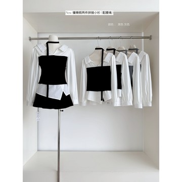 【太妮絲XT03】現貨 韓系 法式拼接魅影・假兩件襯衫上衣 綁帶 通勤 上班族 翻領設計 修身顯瘦 長袖襯衫 女 秋上新