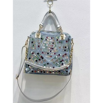 iPinee新款時尚鑲鉆牛仔布手提包彩鉆大容量方形單肩斜挎大包