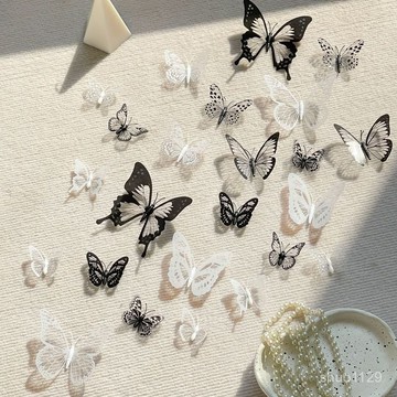臺灣🚍8H出🉑黑白款PVC仿真立體蝴蝶客廳臥室裝飾墻貼氛圍感清新拍照布置貼畵