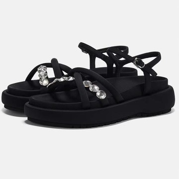 Taroko 單鑽流線精品風羅馬交錯涼拖鞋可選(黑色)