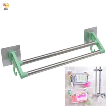 月陽37cm無痕貼雙桿不鏽鋼掛物架毛巾架置物架(D3709)