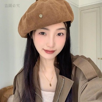 闆娘金選💛敲顯臉小~麂皮絨小圓標貝雷帽 小畫家 麂皮帽 小圓標 帽子 穿搭 貝雷帽 畫家帽 南瓜帽 報童帽8762