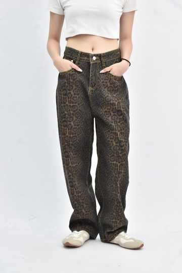 【加購優惠】(S) jeans 高腰牛仔豹紋棕色長褲