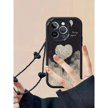 小羊皮適用蘋果16promax手機殼手鏈15pro女14pro防摔17新款13 12 掛繩11全包xs max硅膠15黑白油畫愛心plus