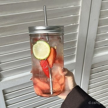 高顔值玻璃吸管杯玻璃杯大容量奶茶杯梅森杯美式自製冷飲杯水杯
