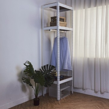 【空間特工】角鋼掛衣架 60x45x210cm 三層白角鋼+柚木棕貼皮板