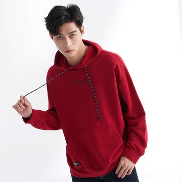 自由探索印字長袖帽T(朱紅)-男