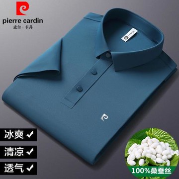 皮爾卡丹夏季桑蠶絲短袖t恤男是夏季新款冰絲POLO衫薄款體恤半袖