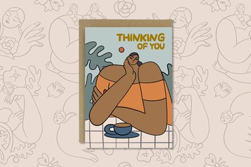 極簡風祝福卡、女士、咖啡與花朵 - Thinking of You Lady and Coffee Card