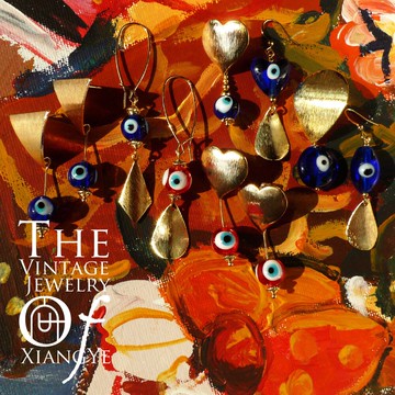 向葉 惡魔之眼復古童趣個性夸張14K包金耳環店主原創設計手工首飾