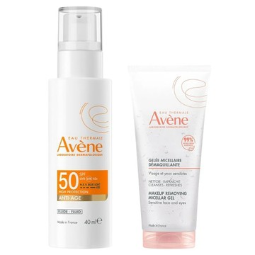 Avene雅漾 亮彈撫紋防曬乳超值組(40ml+卸妝凝膠100ml) 【德芳保健藥妝】