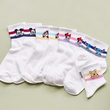 【ONEDER】正版迪士尼趴趴系列中筒襪 米奇 米妮 小熊維尼韓系長襪 22~26cm-1雙組