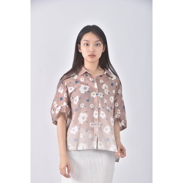 (L) gozo質感小花杏色短袖上衣二手衣