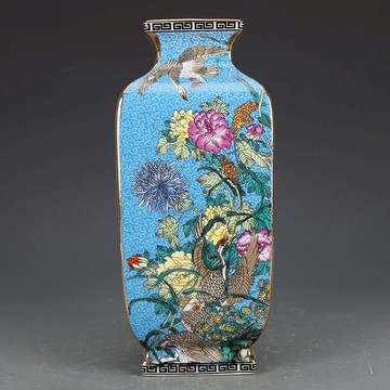 清乾隆琺瑯彩藍地花鳥四方瓶古董古玩收藏真品彩繪花瓶老物件瓷器