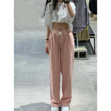 純棉美式粉色運動褲女春秋2025新款休閑束腳直筒衛褲小個子闊腿褲