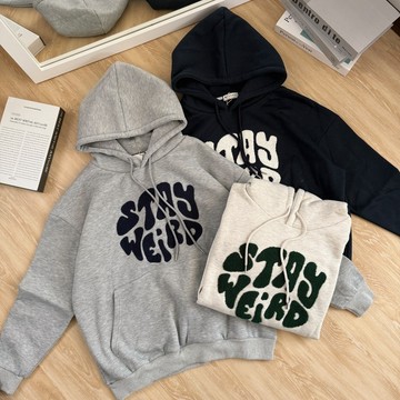 【MasCool】STAY WEIRD刺繡帽T 帽踢 刷毛帽T 寬鬆 帽TEE 內刷毛 連帽踢 連帽T 落肩 寬鬆