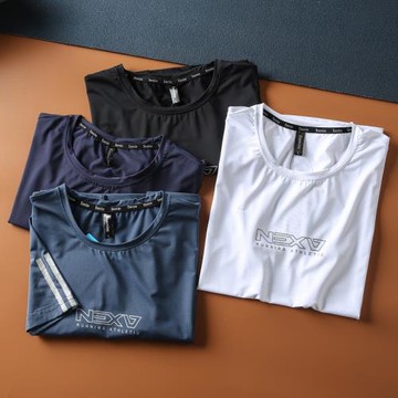 夏季冰絲網眼速干面料彈力透氣舒適男士戶外運動休閑圓領短袖T恤