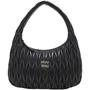 miu miu Wander Matelasse 大款 皺褶納帕皮革肩背半月包(35CM/黑色)