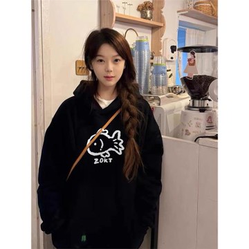 100%純棉美式復古潮牌卡通連帽衛衣女2025新款設計感小眾寬松外套