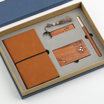 中國風名片盒簽字筆U盤記事本男式商務名片夾套裝  紅木質女式個性創意桌面卡片收納盒子定制logo 男士高檔