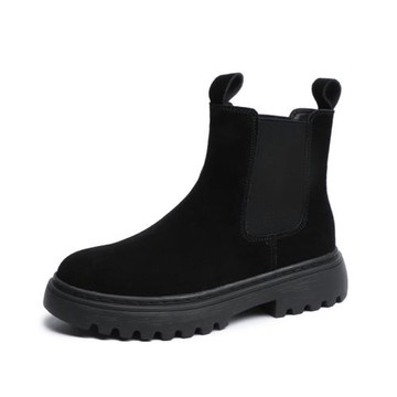 2025秋冬新款磨砂皮松緊短靴女網紅真皮厚底切爾西靴英倫風馬丁靴