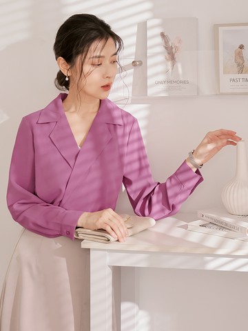 小V臉．Ｖ領雪紡俐落西裝領上衣