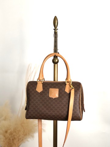 【日本直送 名牌中古包】CELINE  સélíné 馬車 LOGO 壓紋 PVC 兩用包 側背包 棕色 vintage h5nkpp