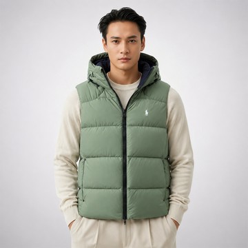 Polo Ralph Lauren RL 熱銷刺繡小馬可卸式連帽羽絨背心-軍綠色