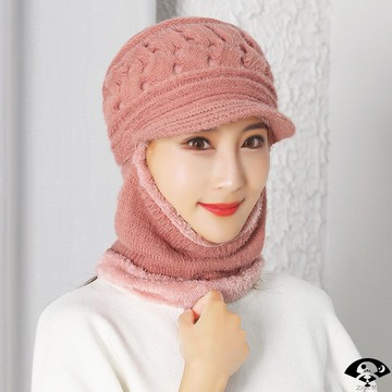 女式帽子40-59周歲圍脖連體盆帽奶奶帽防寒帽秋冬季保暖帽騎車潮