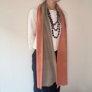 特價品 茜草與槐花草木手染圍巾 亞麻羊毛混紡 雙色長款圍巾