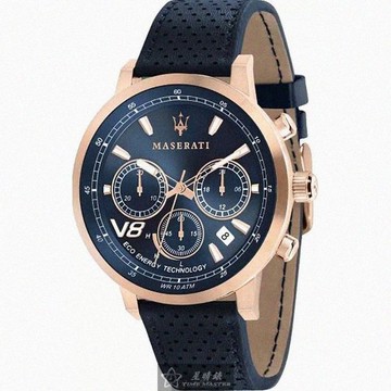MASERATI手錶，編號R8871134003，44mm玫瑰金錶殼，寶藍錶帶款_廠商直送