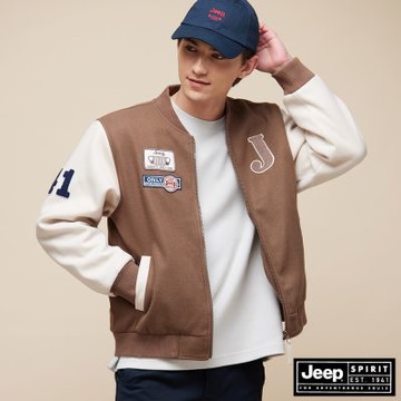 JEEP  男裝 經典撞色拼接休閒棒球外套-咖啡色