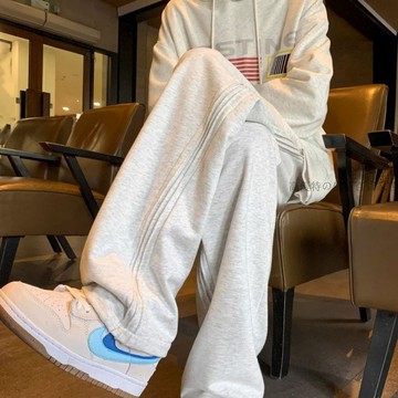 🌟臺灣出貨🌟美式潮牌寬鬆運動衛褲男秋春秋薄款灰色闊腿青少年垂感休閒長褲潮