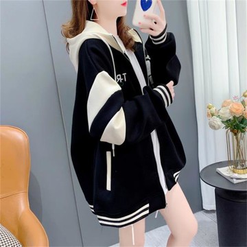 2025冬季新款韓版慵懶風加絨加厚百搭時尚拉鏈衛衣女棒球服外套潮